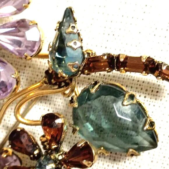 ❤️VTG SCHREINER NY Mid 50s Rhinestone Floral Multi-color En Tremblant PIN BROOCH - Picture 5 of 6